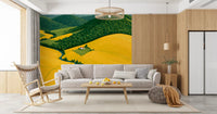 Pastoral Harmony Gold and Green Wall Mural
