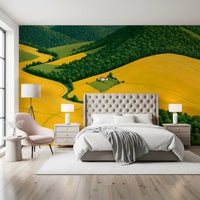 Pastoral Harmony Gold and Green Wall Mural