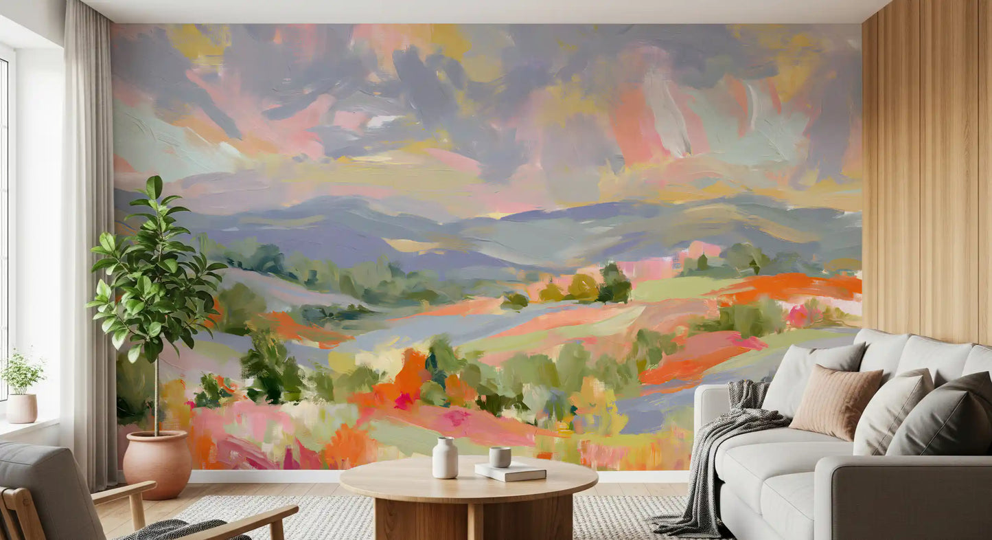 Impressionist Mountain Valley Vista Wall Mural