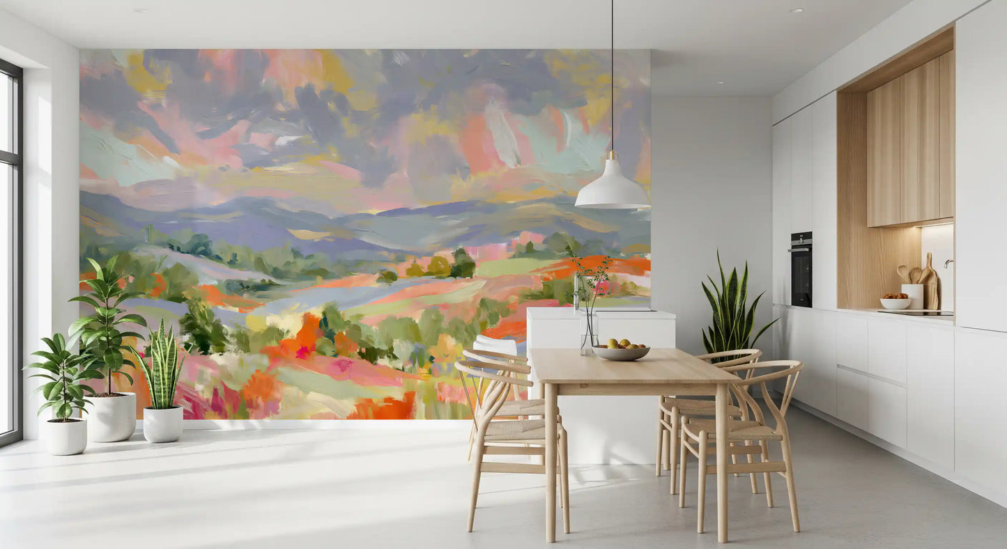 Impressionist Mountain Valley Vista Wall Mural