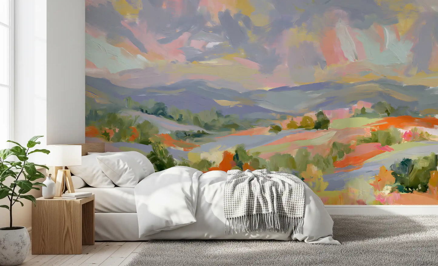 Impressionist Mountain Valley Vista Wall Mural