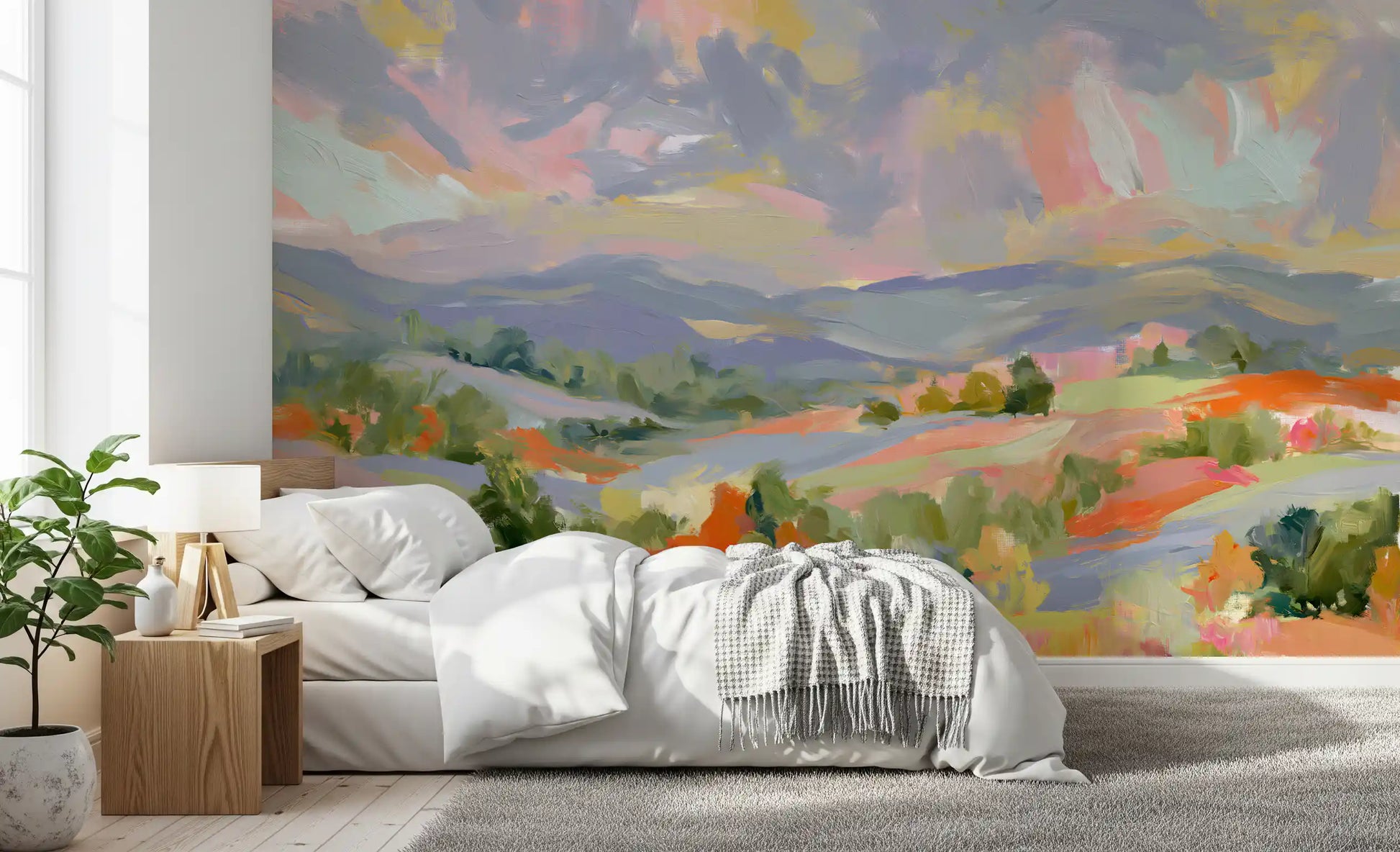 Impressionist Mountain Valley Vista Wall Mural
