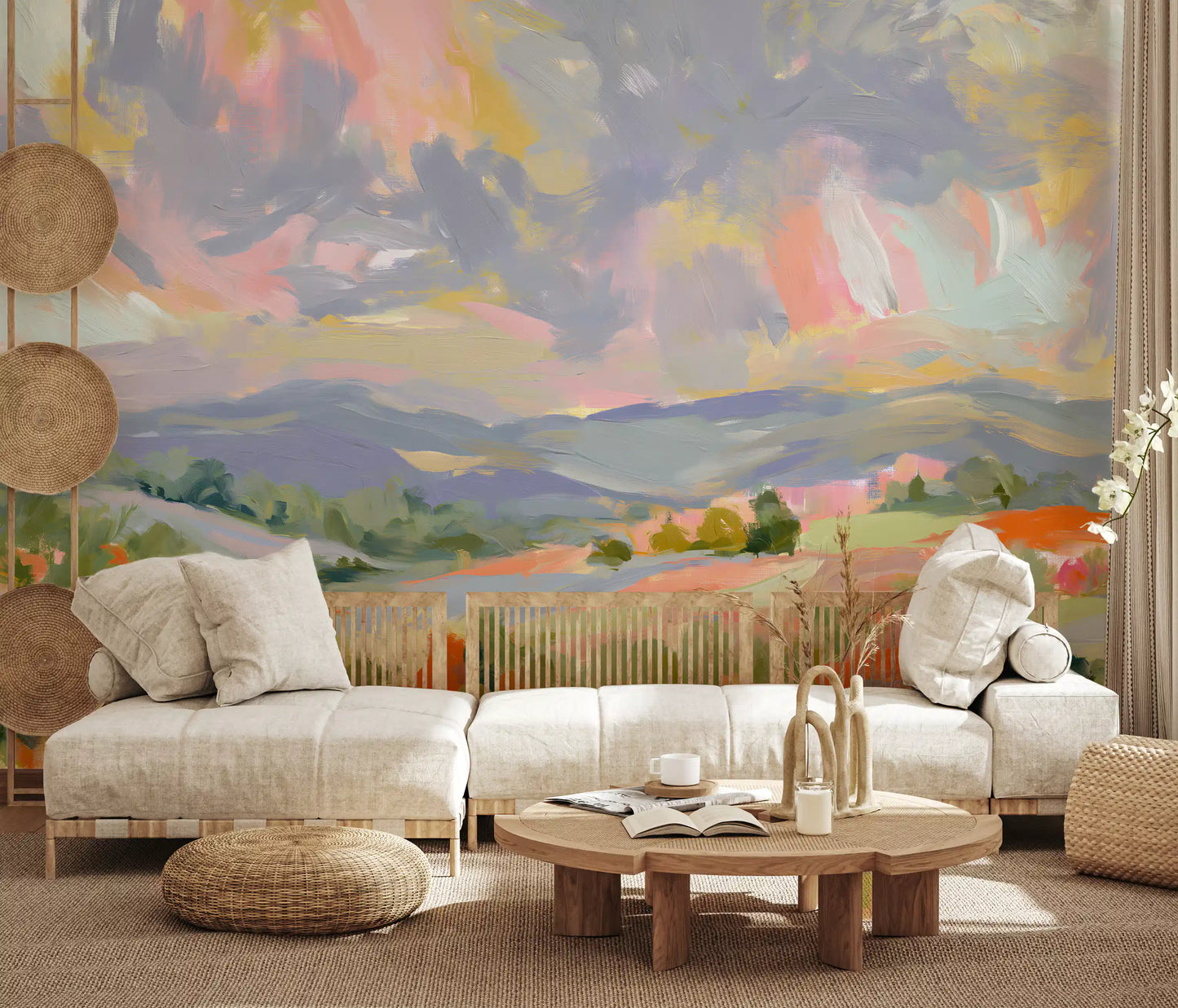 Impressionist Mountain Valley Vista Wall Mural