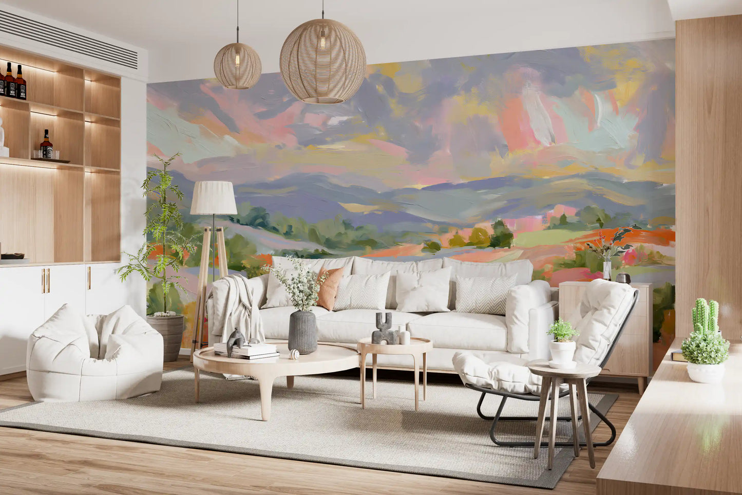Impressionist Mountain Valley Vista Wall Mural
