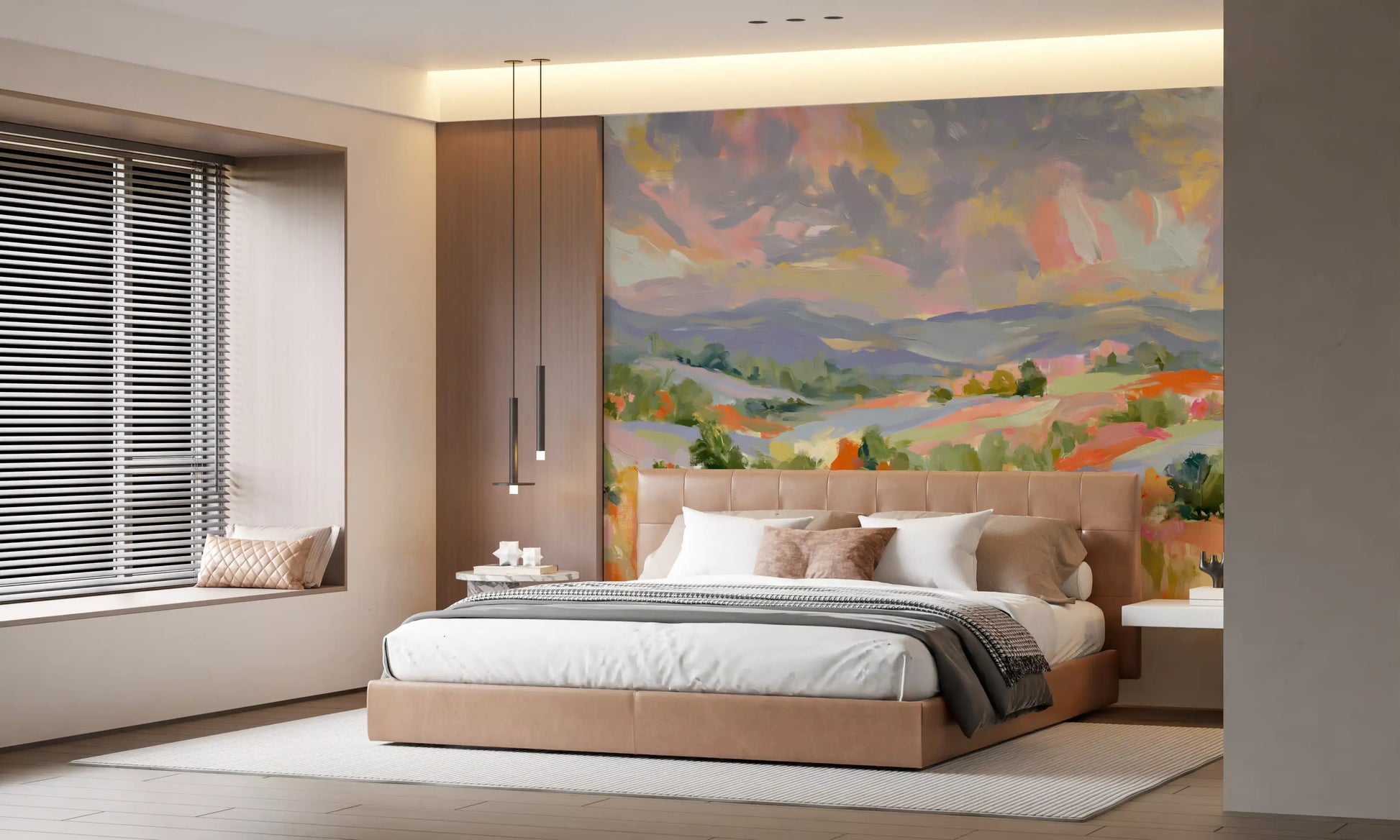 Impressionist Mountain Valley Vista Wall Mural