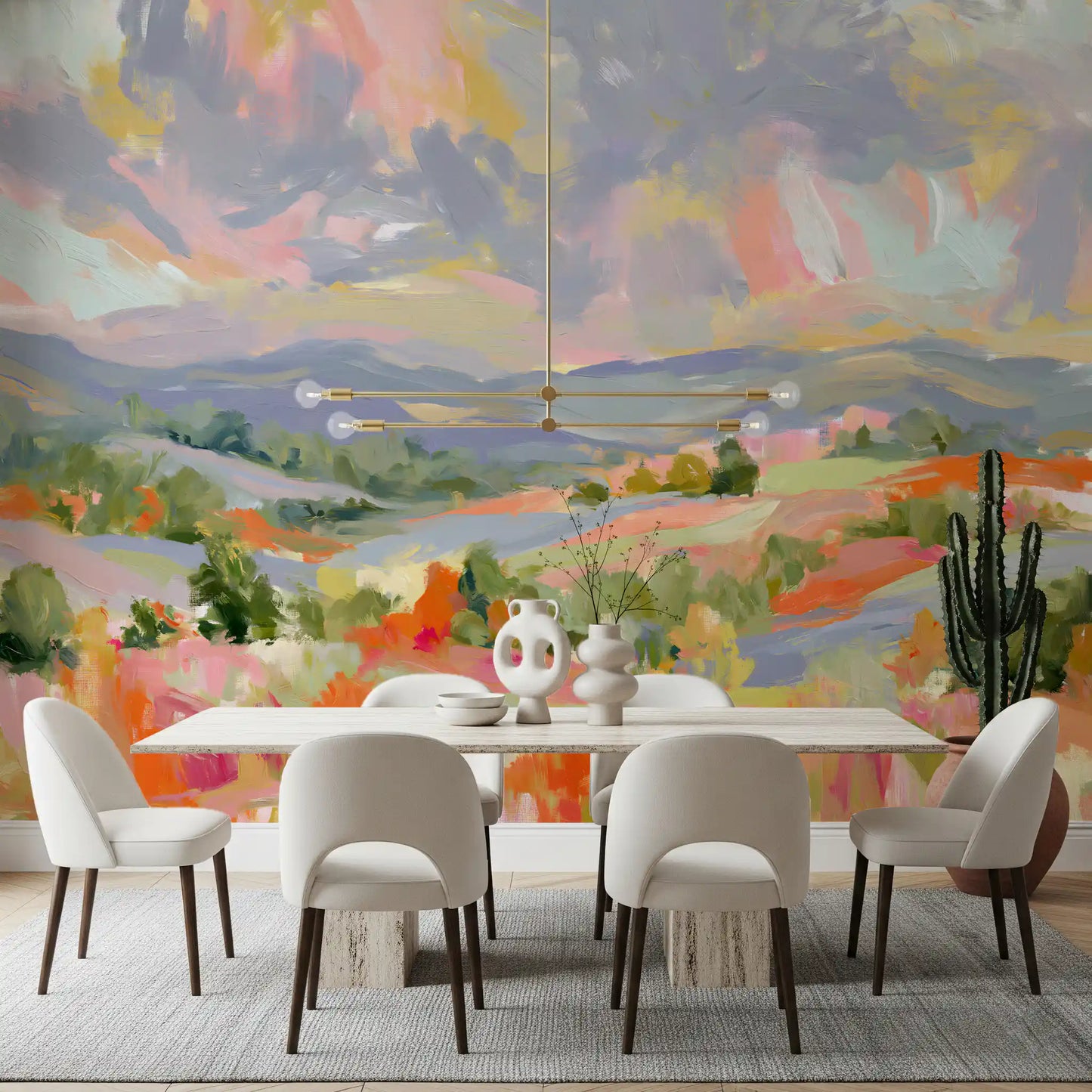 Impressionist Mountain Valley Vista Wall Mural