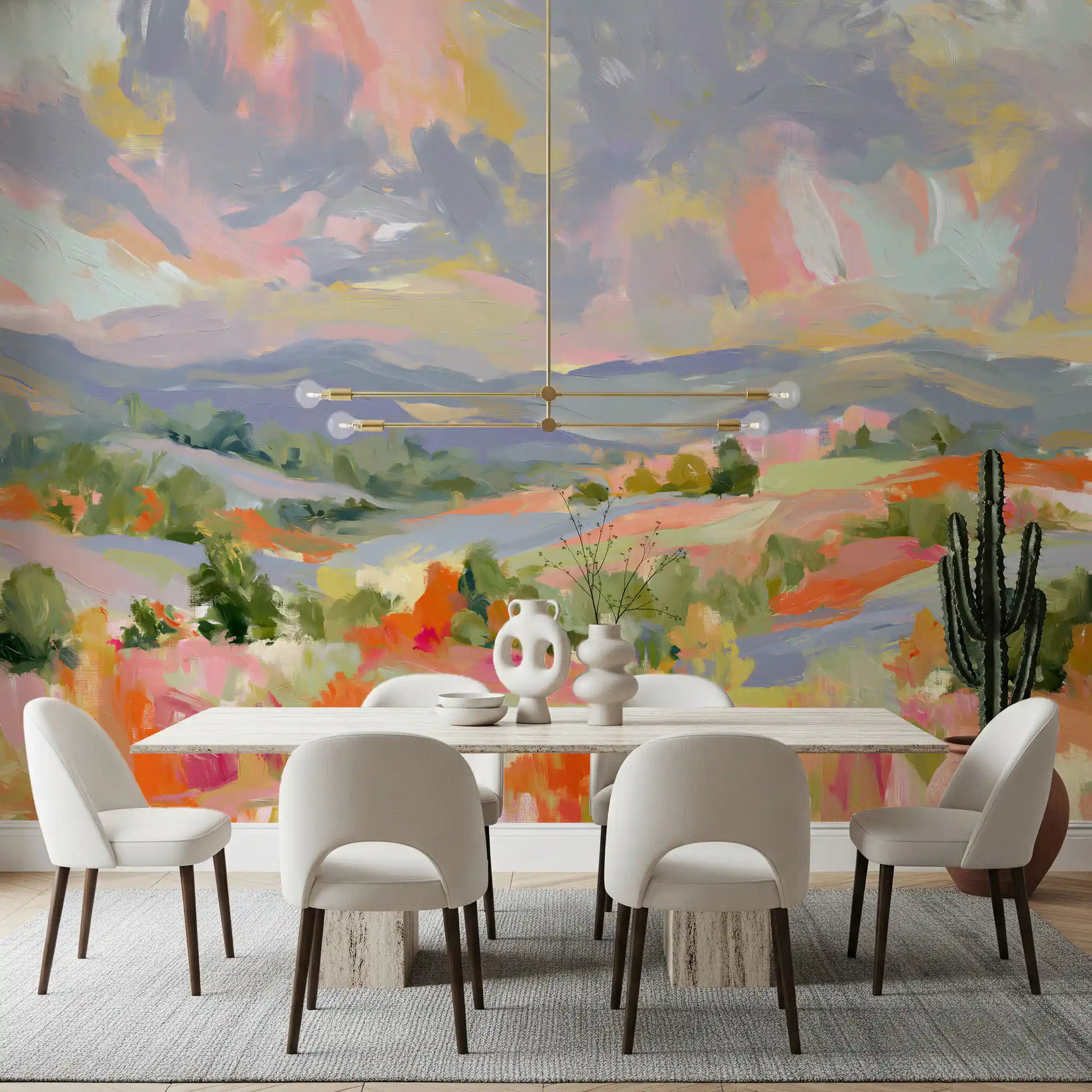 Impressionist Mountain Valley Vista Wall Mural