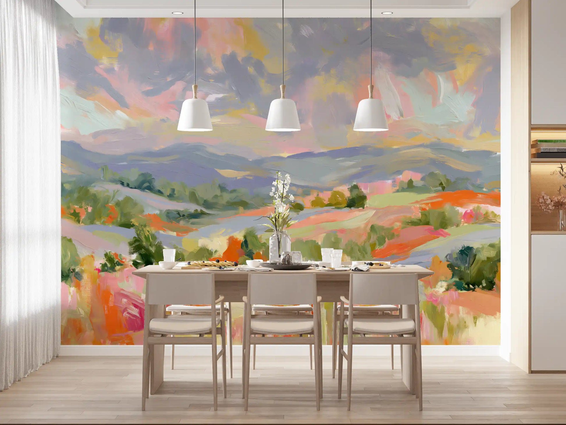 Impressionist Mountain Valley Vista Wall Mural