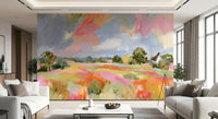 Abstract Painted Meadow with Wildlife Wall Mural