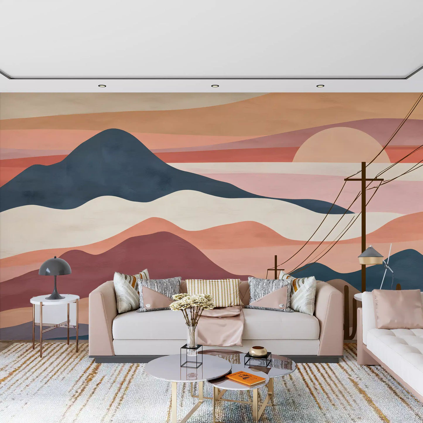 Desert Sunset Mountain Landscape Wall Mural
