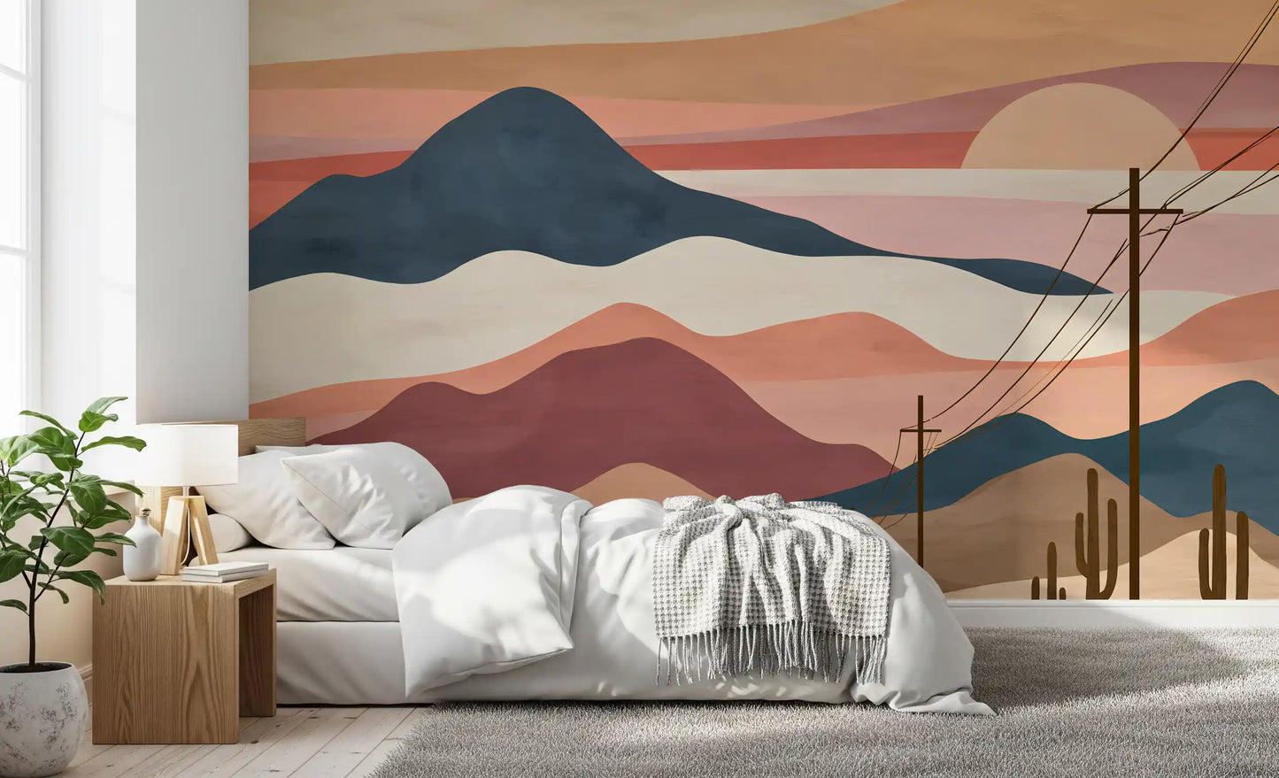 Desert Sunset Mountain Landscape Wall Mural