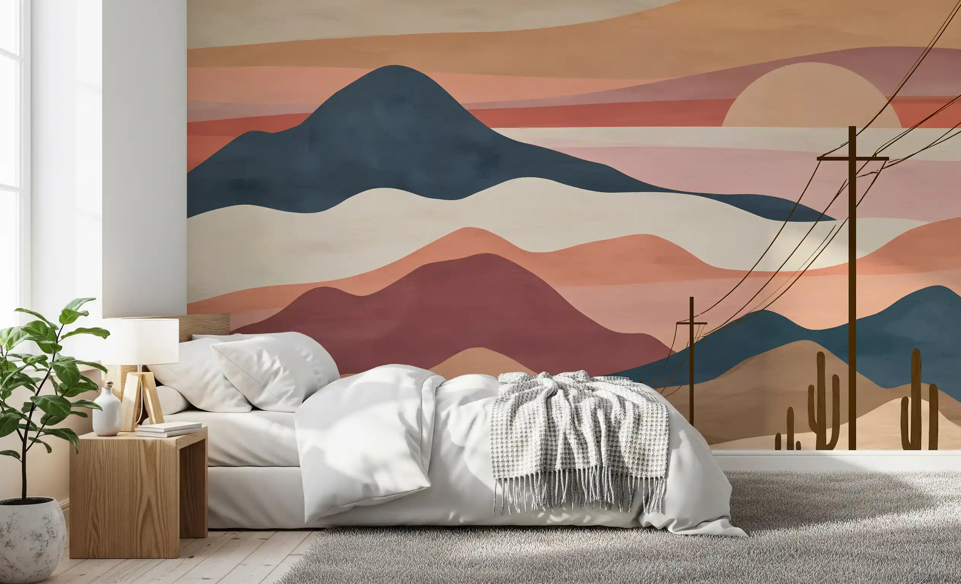 Desert Sunset Mountain Landscape Wall Mural