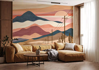 Desert Sunset Mountain Landscape Wall Mural