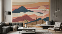 Desert Sunset Mountain Landscape Wall Mural