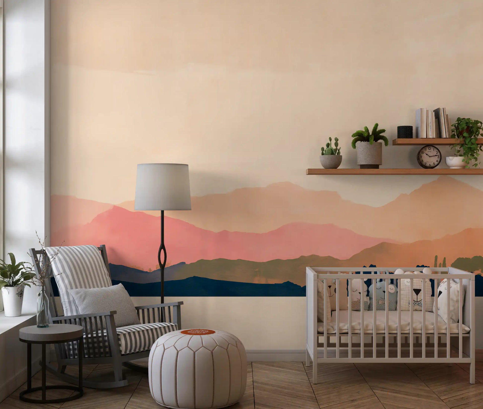 Serene Sunset Mountain Peaks Wall Mural