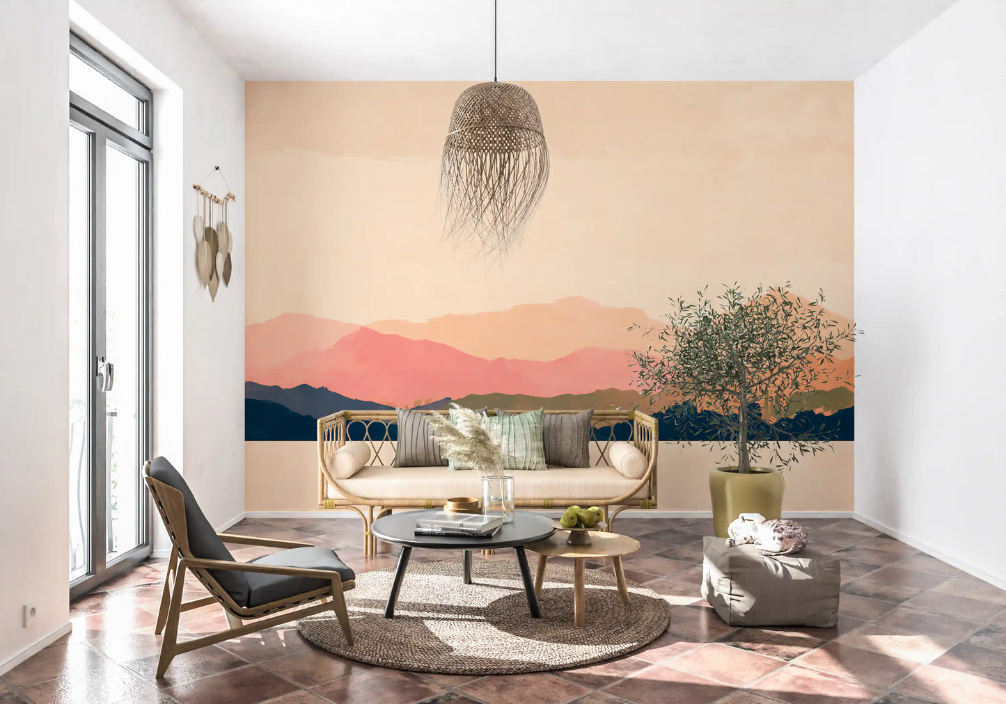 Serene Sunset Mountain Peaks Wall Mural