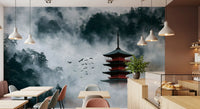 Misty Red Pagoda Mountain Sanctuary Wall Mural