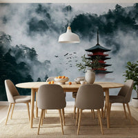 Misty Red Pagoda Mountain Sanctuary Wall Mural