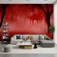 Crimson Pagoda Mist Wall Mural
