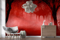 Crimson Pagoda Mist Wall Mural