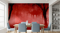 Crimson Pagoda Mist Wall Mural