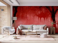 Crimson Pagoda Mist Wall Mural