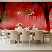 Crimson Pagoda Mist Wall Mural