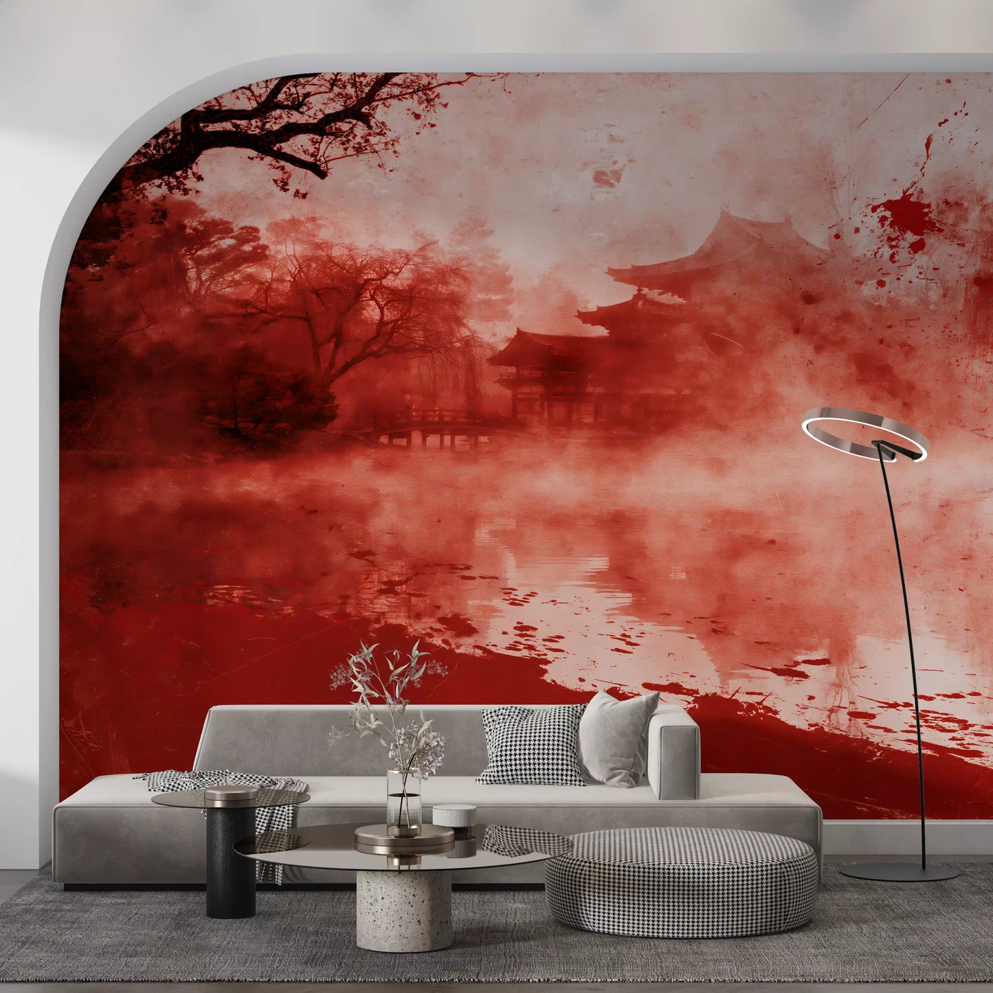 Ethereal Red Temple Waters Wall Mural