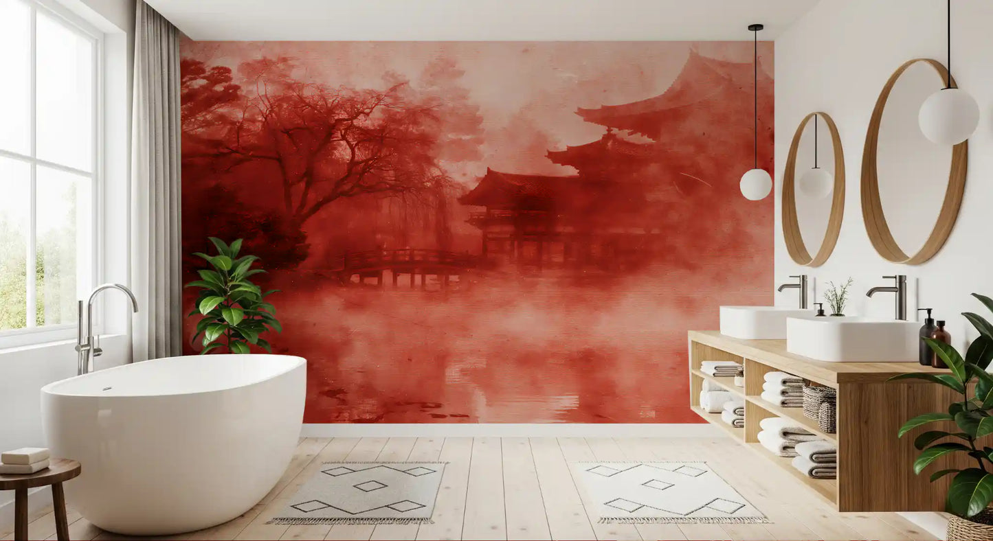 Ethereal Red Temple Waters Wall Mural