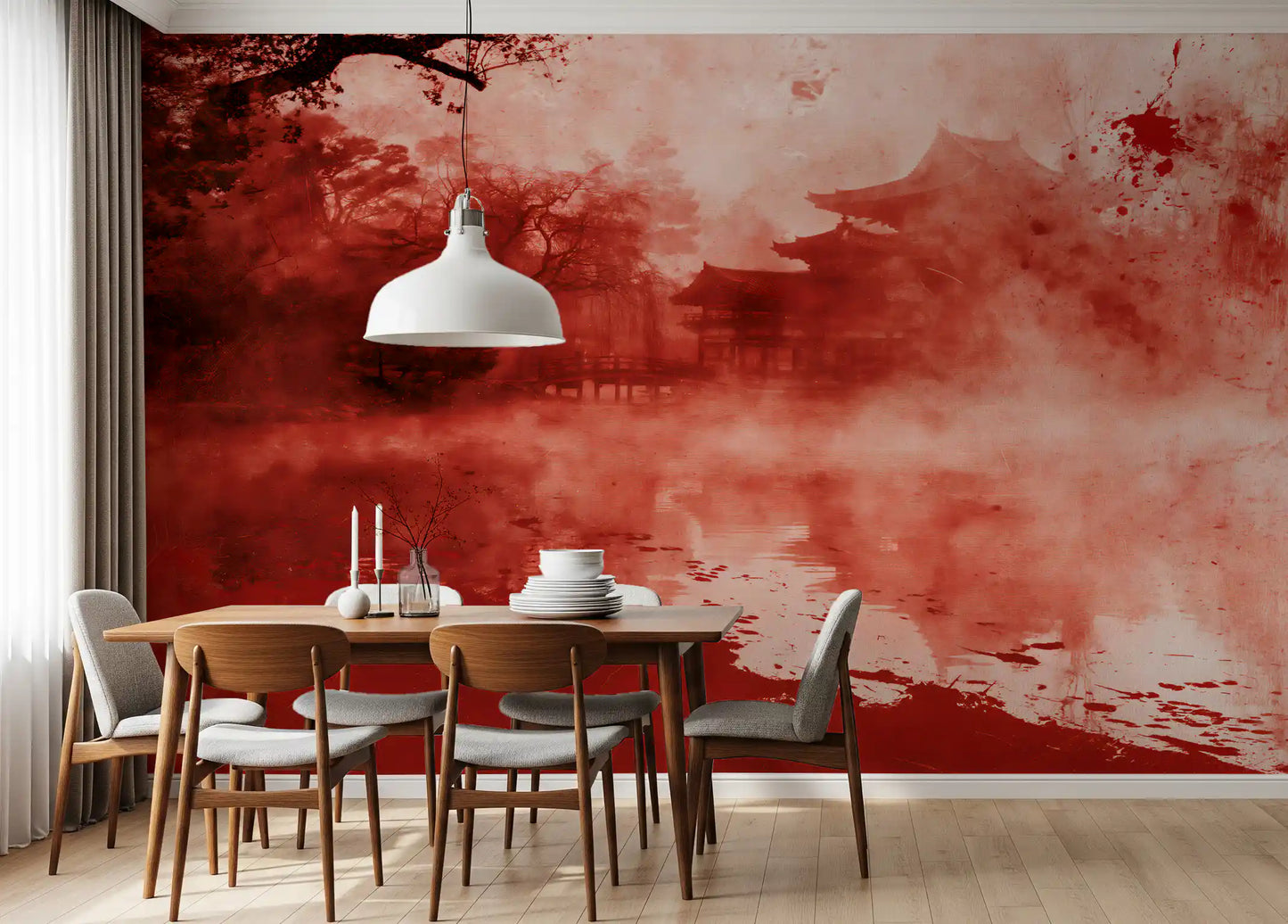 Ethereal Red Temple Waters Wall Mural