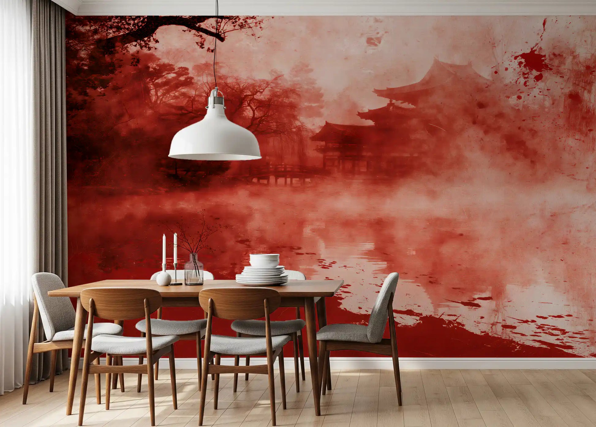 Ethereal Red Temple Waters Wall Mural