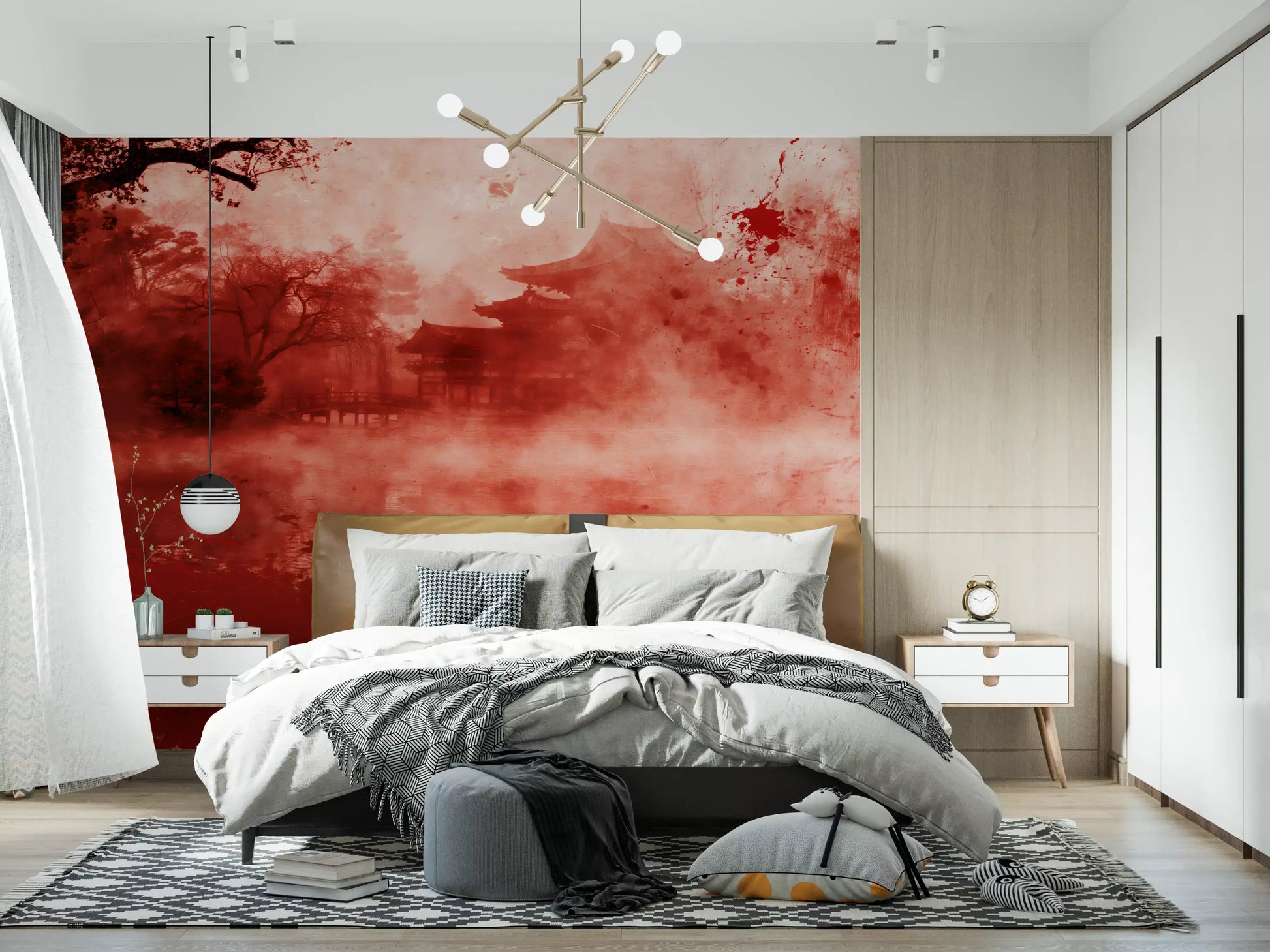 Ethereal Red Temple Waters Wall Mural