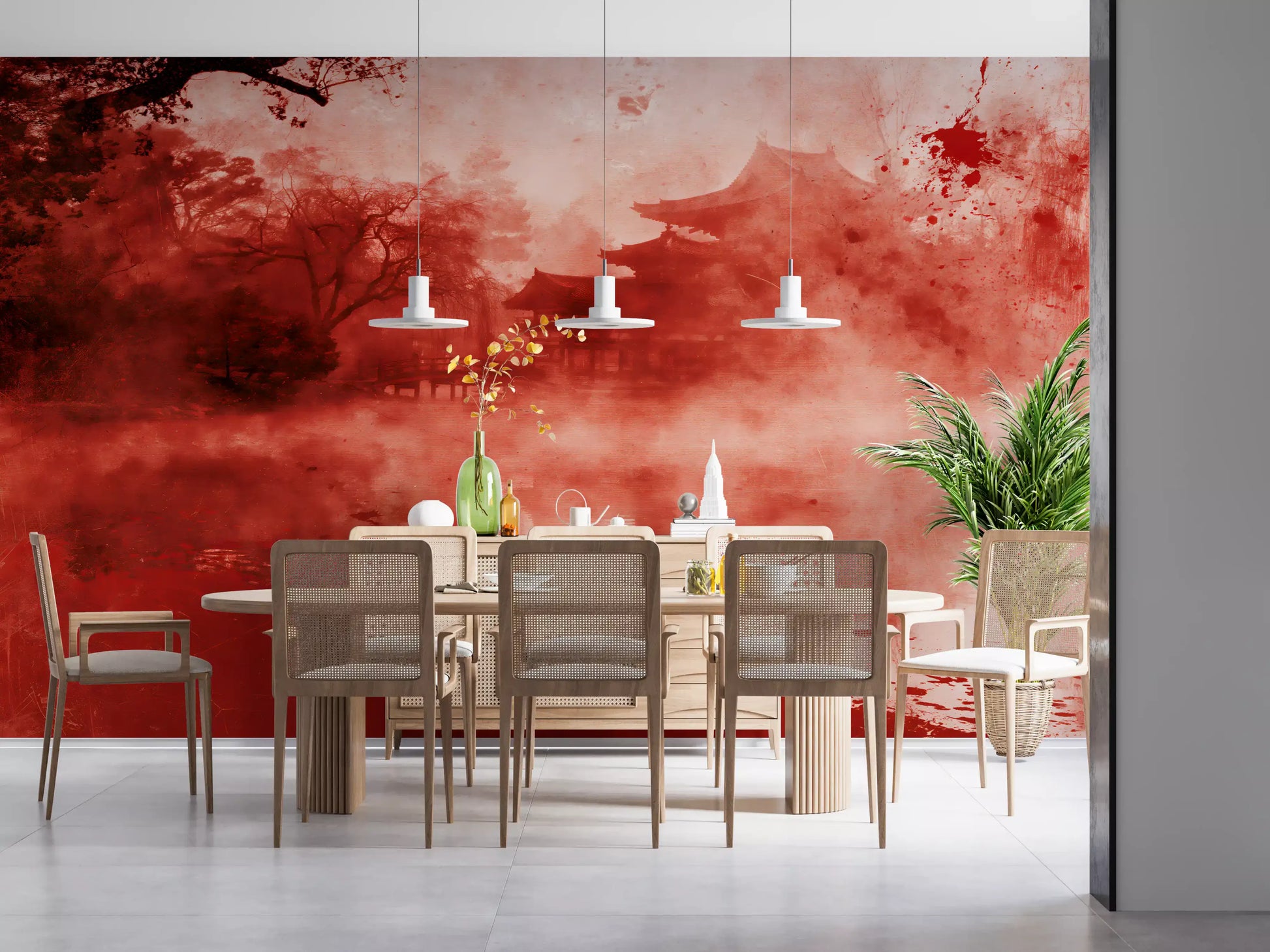Ethereal Red Temple Waters Wall Mural