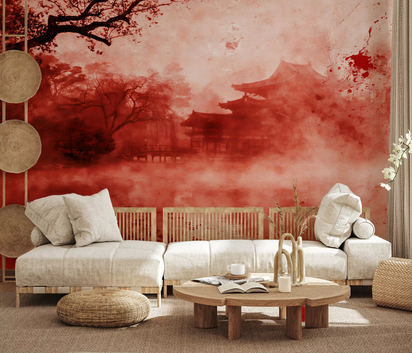 Ethereal Red Temple Waters Wall Mural