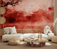 Ethereal Red Temple Waters Wall Mural