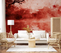 Ethereal Red Temple Waters Wall Mural
