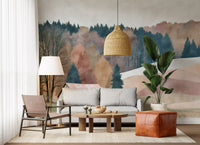 Rustic Autumn Valley Cabin Scene Wall Mural