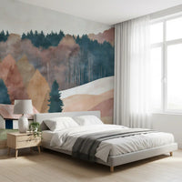 Rustic Autumn Valley Cabin Scene Wall Mural