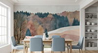 Rustic Autumn Valley Cabin Scene Wall Mural
