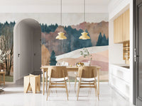 Rustic Autumn Valley Cabin Scene Wall Mural