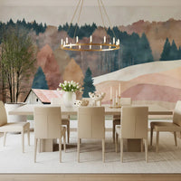 Rustic Autumn Valley Cabin Scene Wall Mural