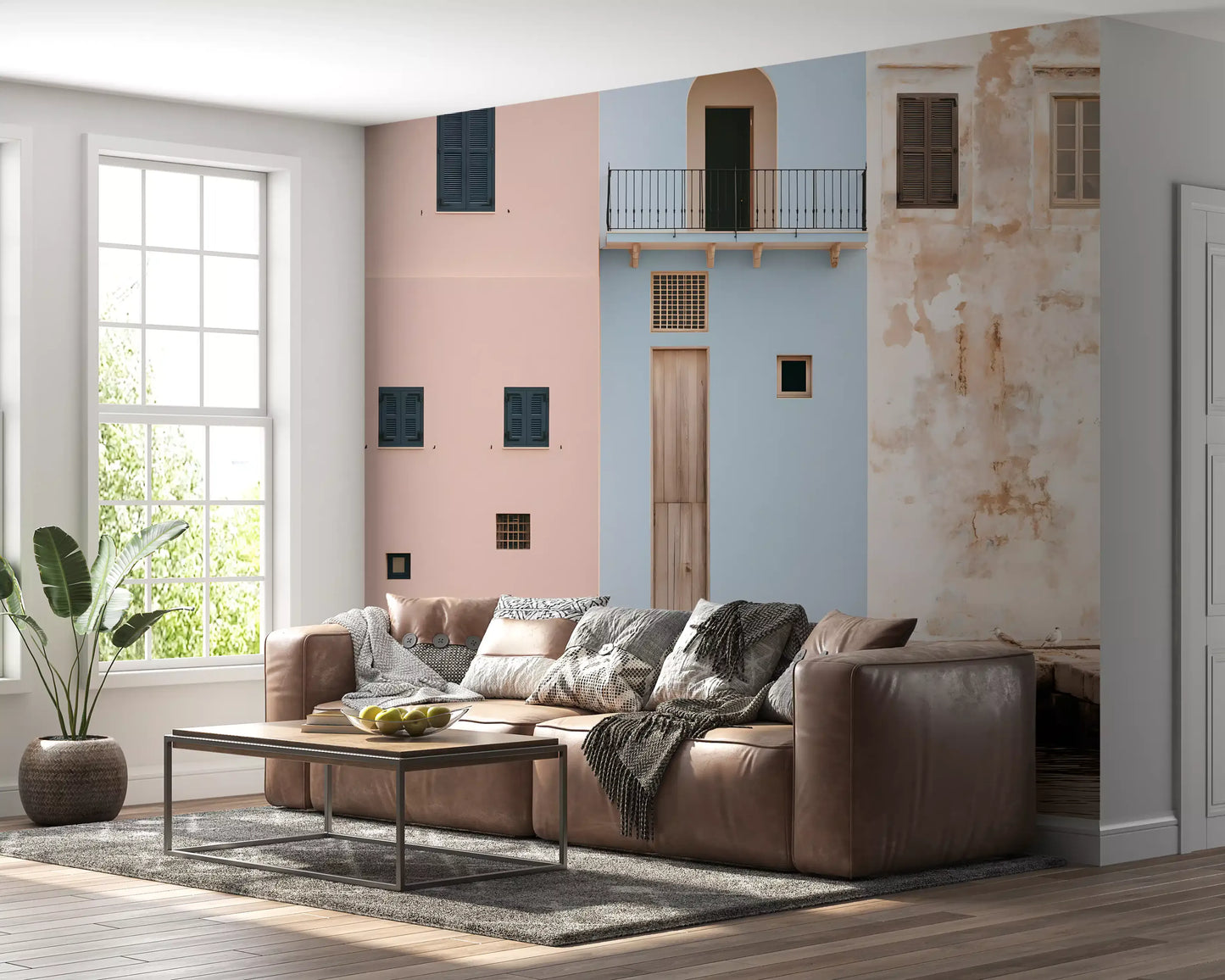 Mediterranean Harbor Pastel Facades Wall Mural
