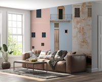 Mediterranean Harbor Pastel Facades Wall Mural