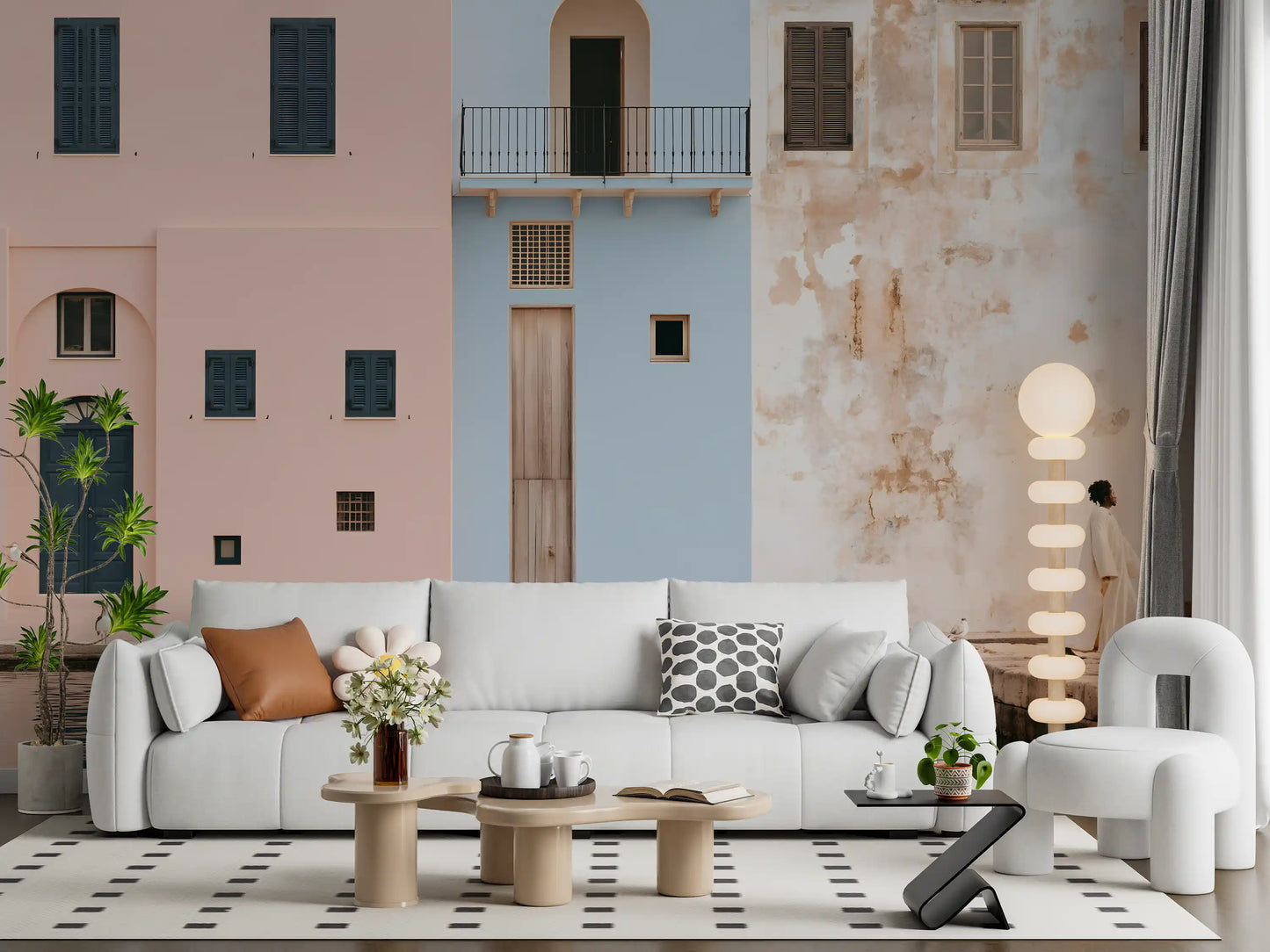 Mediterranean Harbor Pastel Facades Wall Mural