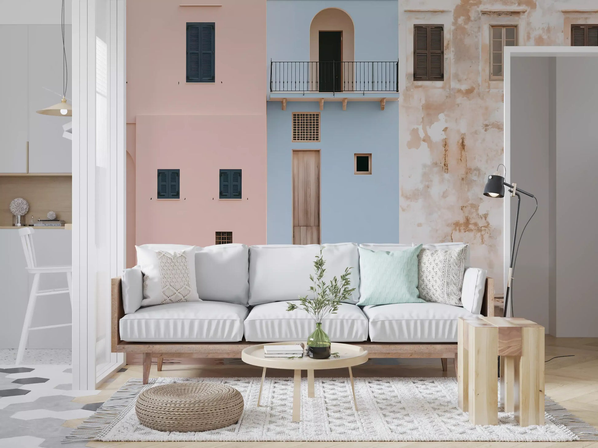 Mediterranean Harbor Pastel Facades Wall Mural