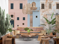 Mediterranean Harbor Pastel Facades Wall Mural