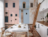 Mediterranean Harbor Pastel Facades Wall Mural