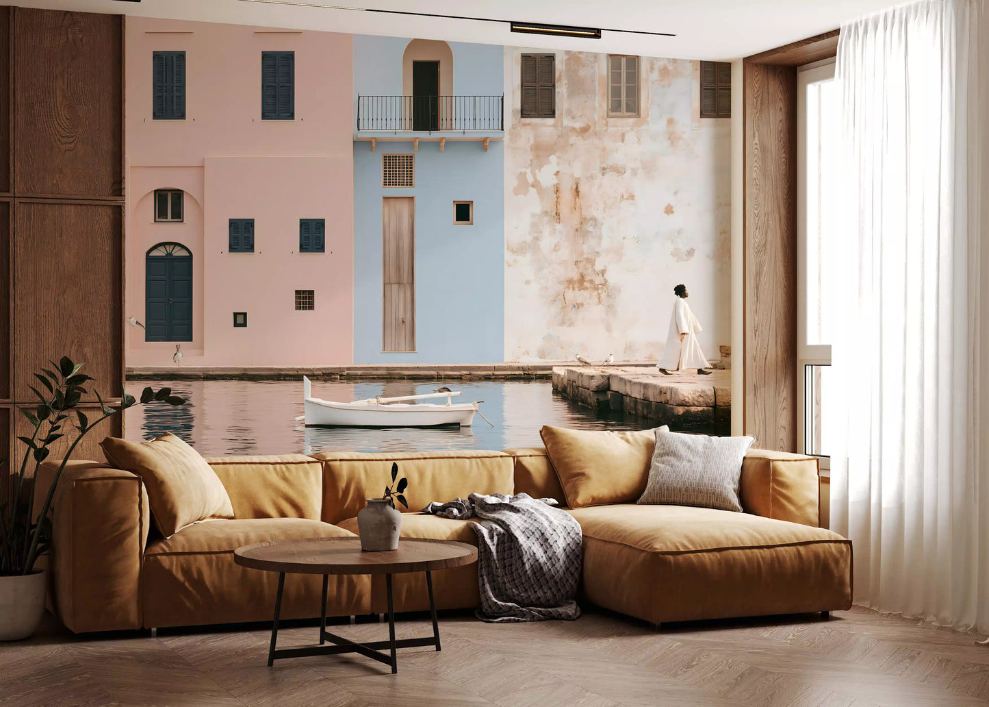 Mediterranean Harbor Pastel Facades Wall Mural