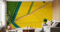 Golden Fields and Winding Stream Landscape Wall Mural