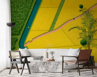 Golden Fields and Winding Stream Landscape Wall Mural